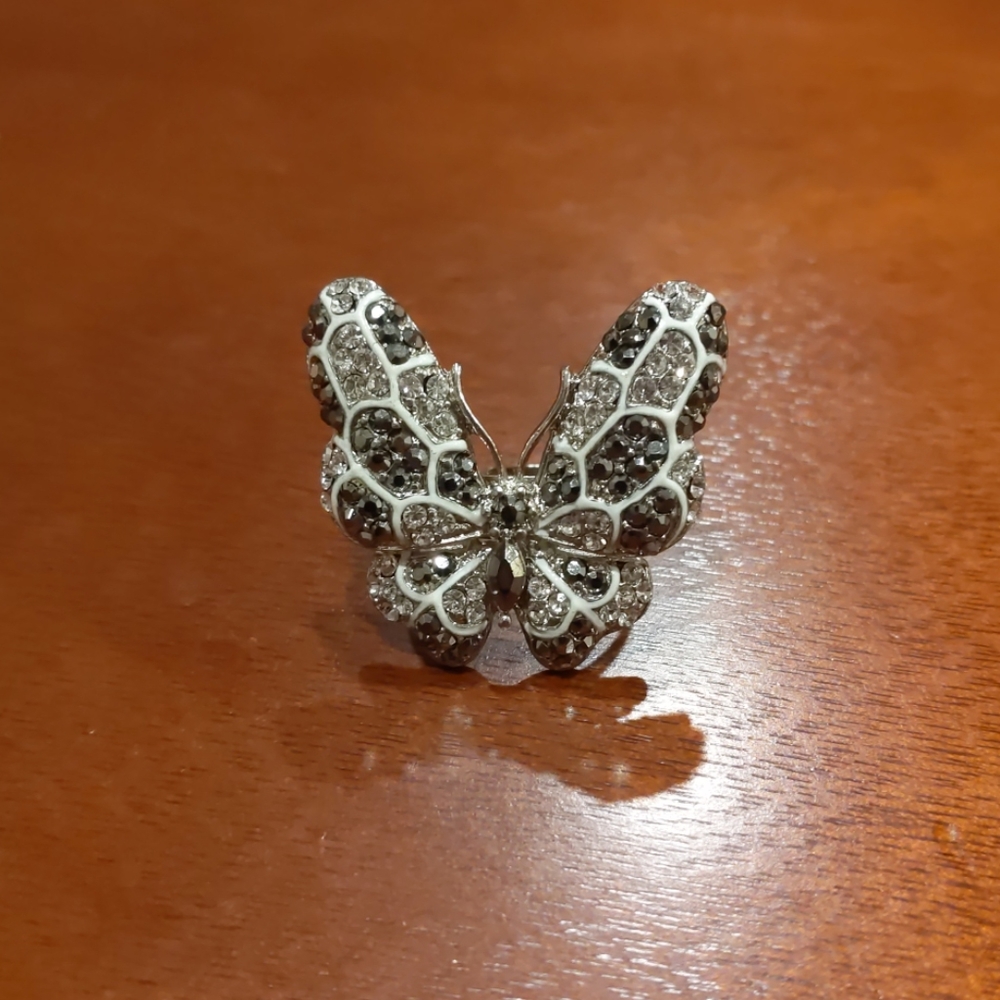Silver adjustable butterfly statement ring